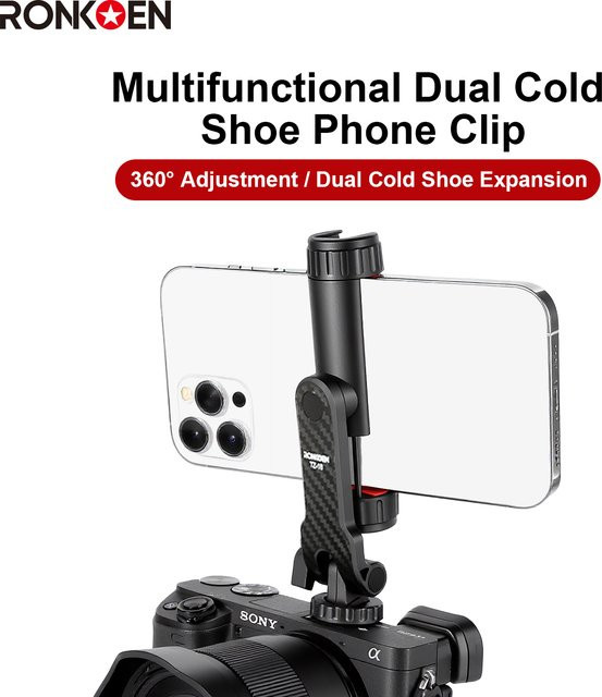 Ronkoen TZ-18 Universal Handy-Clip-Halterung mit 360 Grad Rotation und 1/4 Zoll Stativ-Adapter für Samsung, iPhone und Xiaomi in Schwarz - Bild 1