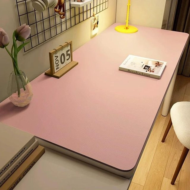 Schreibtischunterlage aus genarbtem Leder in Beige und Pink, rutschfest und langlebig, B/T: 140 x 60 cm - Bild 1