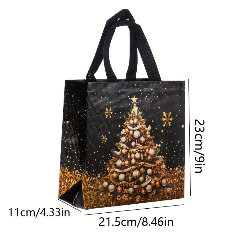 Schwarze Weihnachtshandtasche mit Griff und weihnachtlichen Motiven wie Weihnachtsbaum, Schneemann und Geschenktüte aus Kunststoff - Bild 3