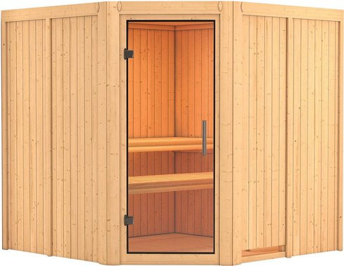 Karibu Sauna Vöru für 4 Personen aus Fichte in Beige, B/T/H: 196 x 198 x 196 cm - Bild 1