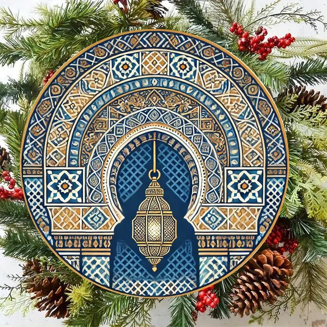 Potdemiel Marokkanische Geometrische Metallwandkunst in Blau und Gold mit Vintage-Eisen-Finish - Bild 1