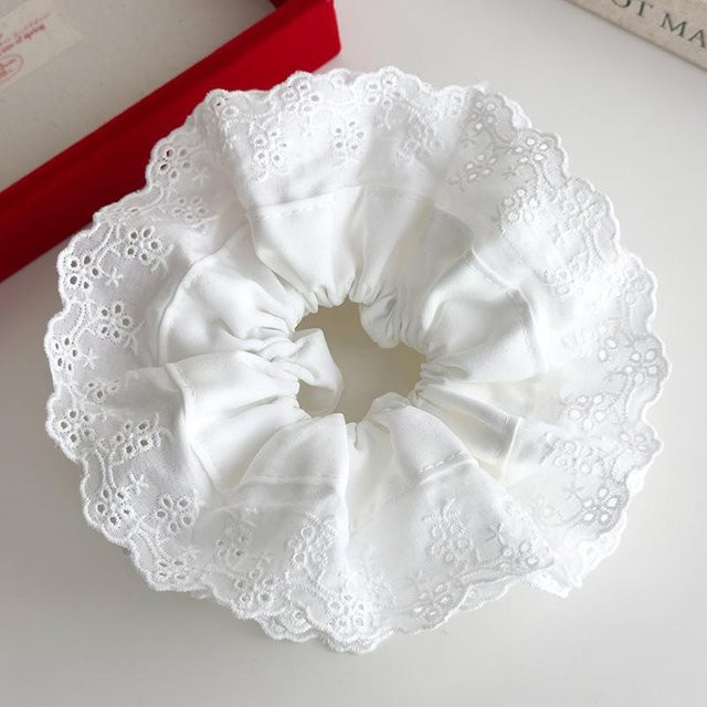 Haargummis Damen, Blumenstickerei, Rot Weiß, 18 cm - Bild 1