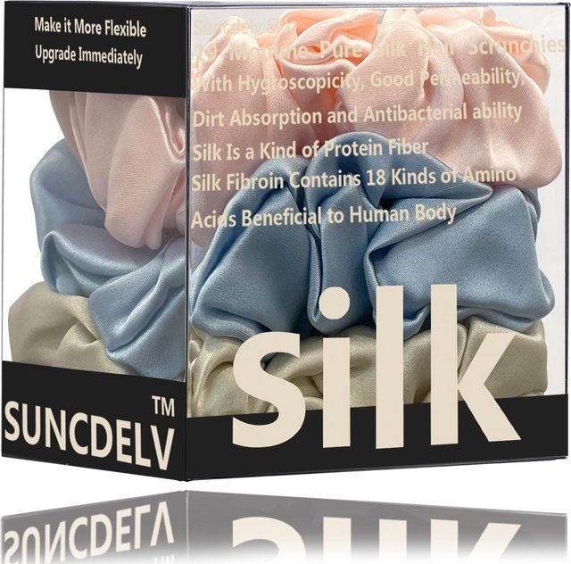 Yanrong Haargummis aus 100 % Maulbeerseide, 3 Stück, beige, Damen - Bild 1