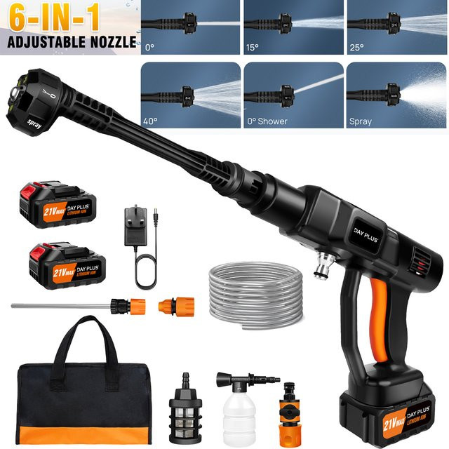 DayPlus Akku-Hochdruckreiniger 6-in-1 in Schwarz mit 150 bar und 3,0 Ah Akku für Garten und Bodenreinigung - Bild 1
