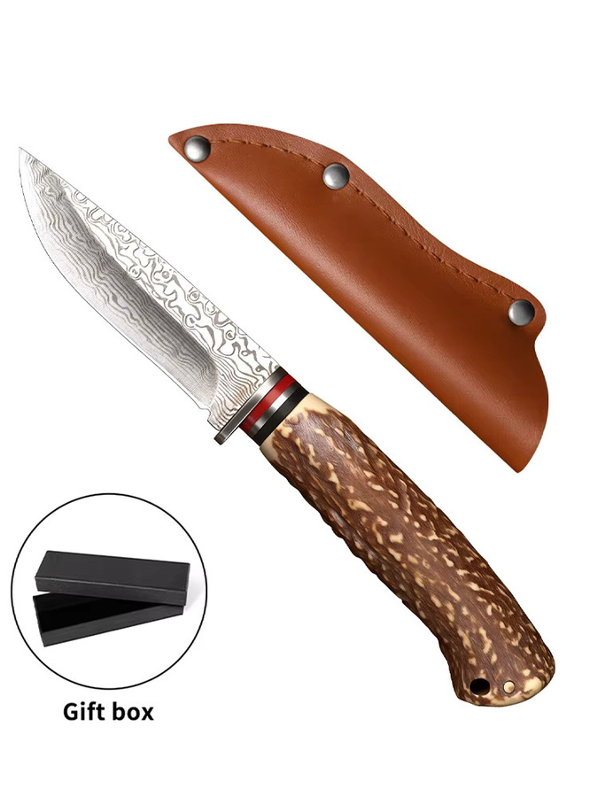 CMGF Damaskus Küchenmesser mit Holzgriff in Braun und Silber als Allzweckmesser für Fleisch, Obst und Lachs - Bild 6