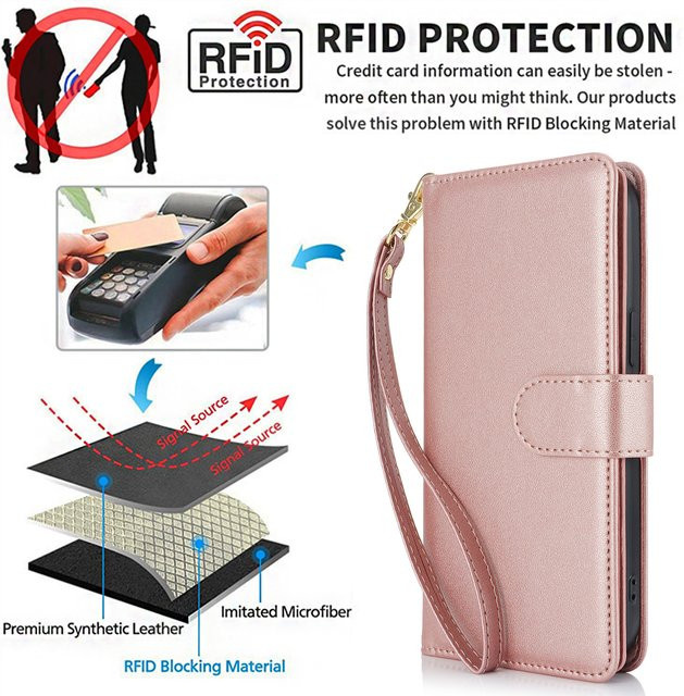 Magnetische Leder-Handyhülle als Flip-Brieftasche für Samsung Galaxy S26 Ultra S25 S24 S23 S22 S21 Plus S25 Edge A57 A37 A17 A56 A36 A16 in Schwarz oder Pink - Bild 1