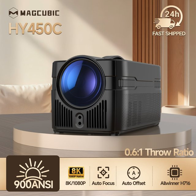 Magcubic HY450C Projektor in Schwarz mit 900 ANSI Lumen, 4K UHD Unterstützung, Native 1080P Auflösung, Ultra-Kurzdistanz, Allwinner H726, WIFI6 und Bluetooth 5.4 - Bild 1