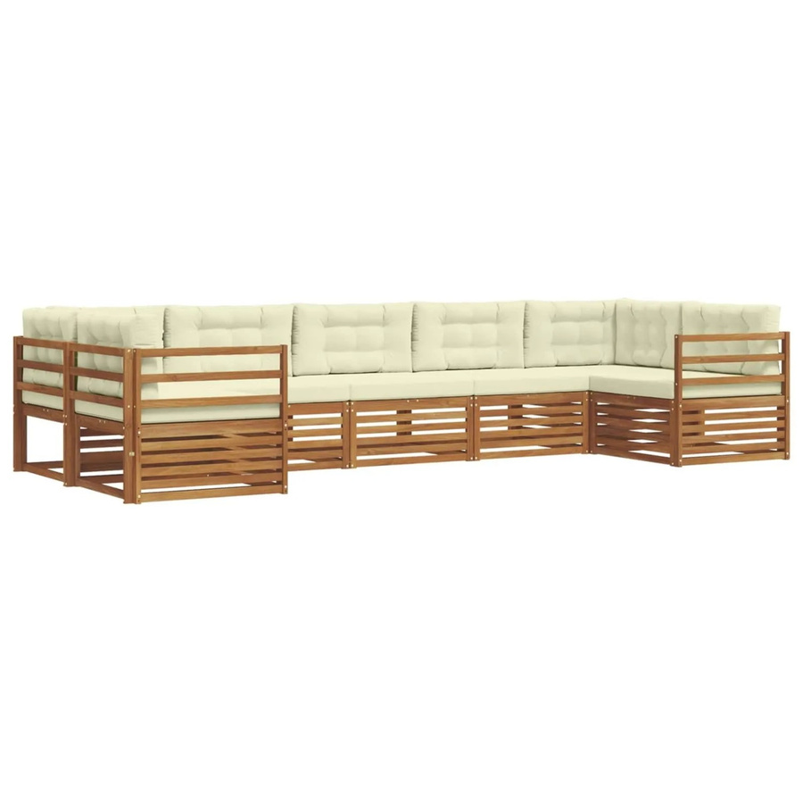 vidaXL Sofagarnitur 7-teilig aus Massivholz Akazie in Natur und Beige mit abnehmbaren Kissen - Bild 2