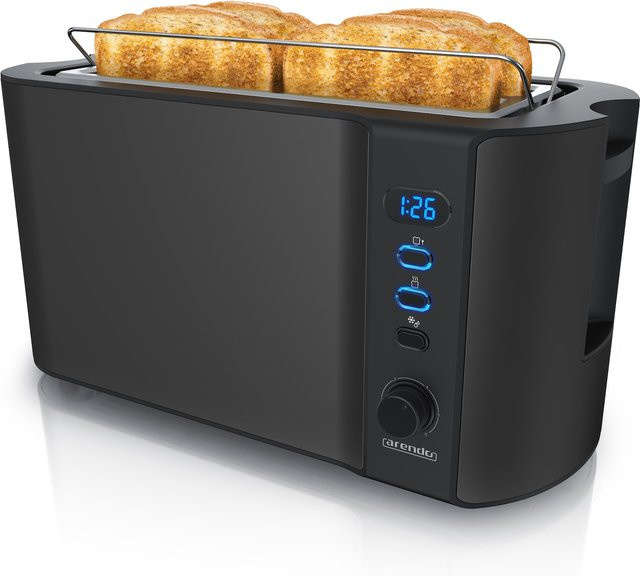 Arendo 4-Scheiben-Langschlitztoaster mit Digitaldisplay und Defrost-Funktion, Schwarz - Bild 1