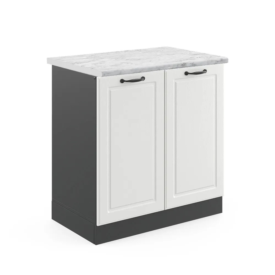 Vicco Spülenunterschrank R-Line Landhaus Weiß Anthrazit mit Marmor-Optik B: 80 cm, H: 81,6 cm, T: 60 cm - Bild 2