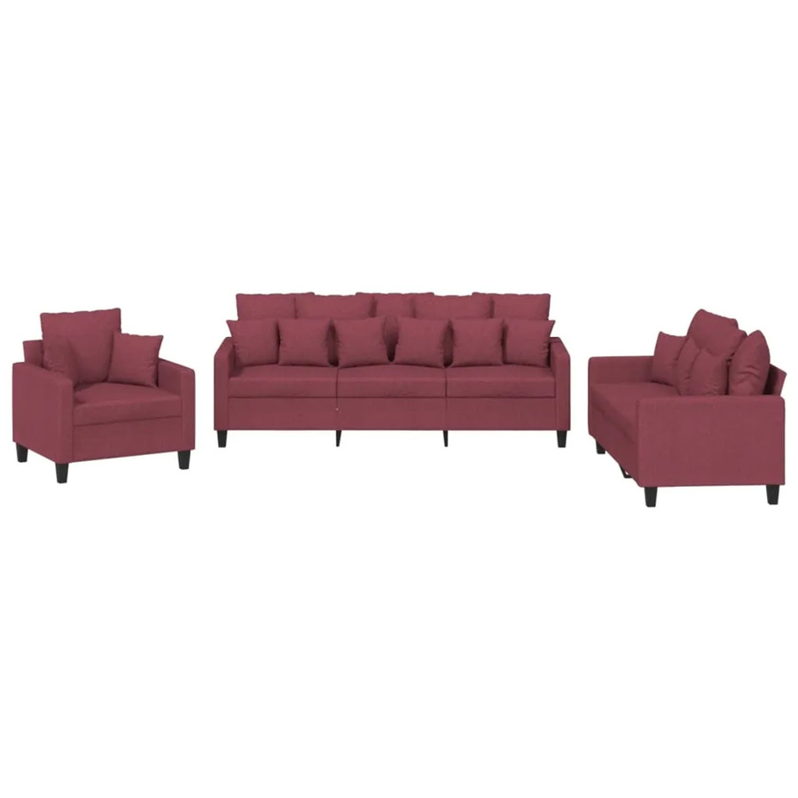 vidaXL 3-teilige Sofagarnitur in Weinrot mit Kissen und Stoffbezug für dein Wohnzimmer - Bild 2
