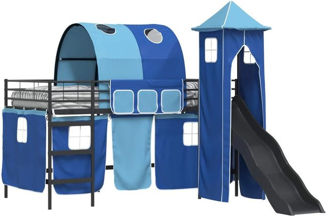 vidaXL Kinderloftbett aus Metall in Schwarz und Blau, H: 205,0 cm, B: 112,0 cm, T: 116,0 cm - Bild 1