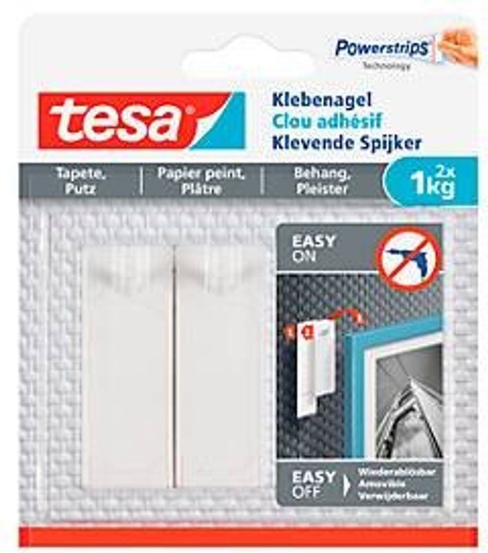 tesa Klebenagel für Tapete und Putz, weiß, 2 Stück, Haftkraft bis 1 kg - Bild 2