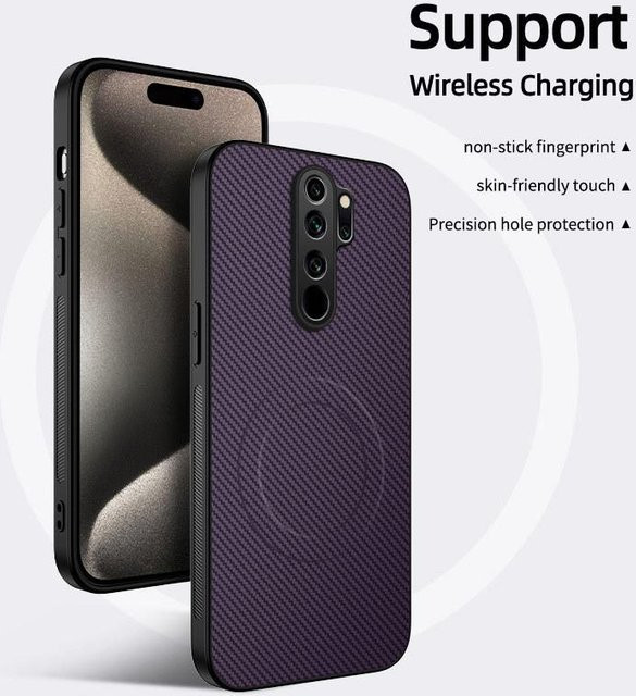 Xiaomi Redmi Note 8 Pro Hülle mit Karbonfaser-Lederstruktur, Magsafe-Kompatibilität und Vollabdeckung der Linse in Purple - Bild 1