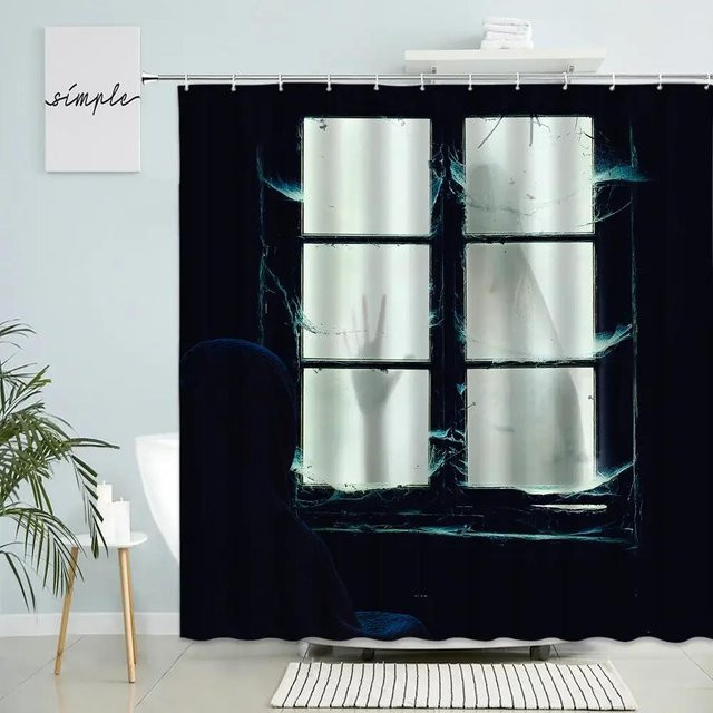 Wasserdichter Halloween Duschvorhang aus Polyester mit Horror Hand Schatten Motiv in Schwarz, Breite: 120 cm, Höhe: 180 cm - Bild 1