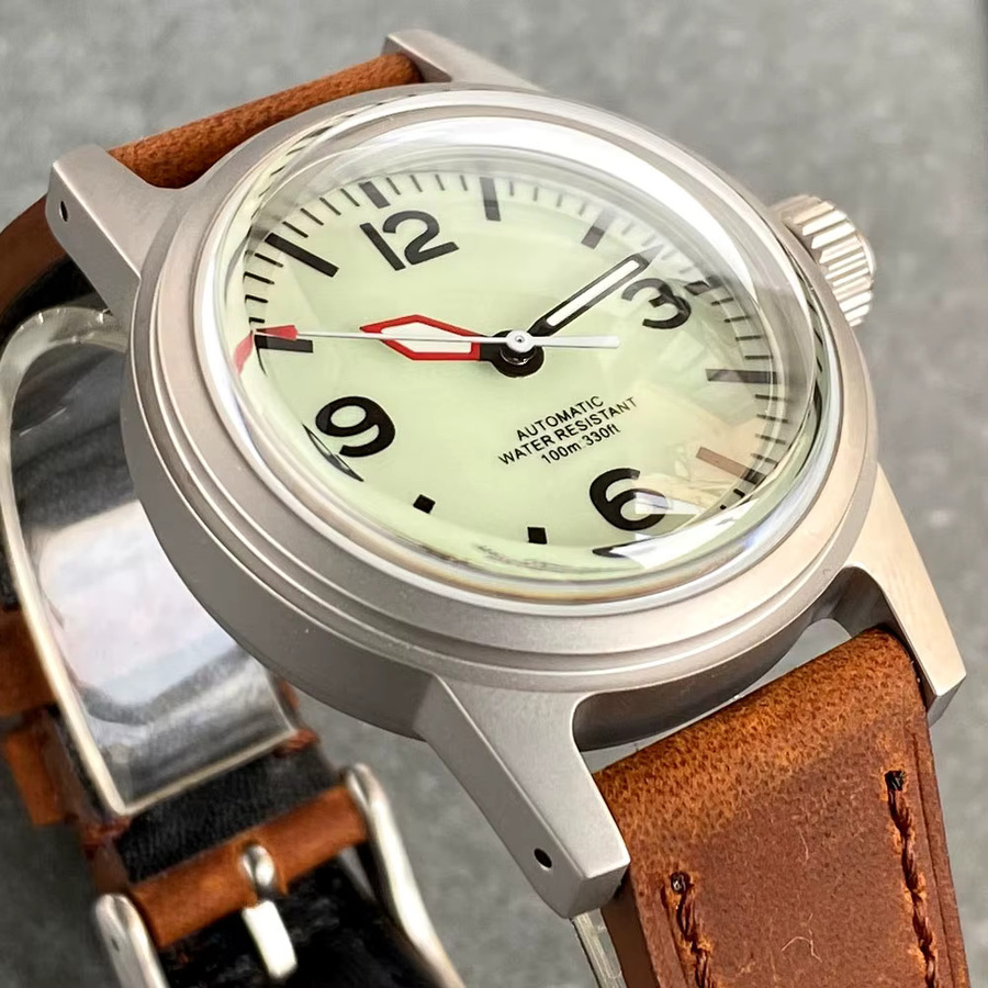 Tandorio Taucheruhr, Automatik, Edelstahl, 36 mm, Leder, Herren, Schwarz - Bild 4