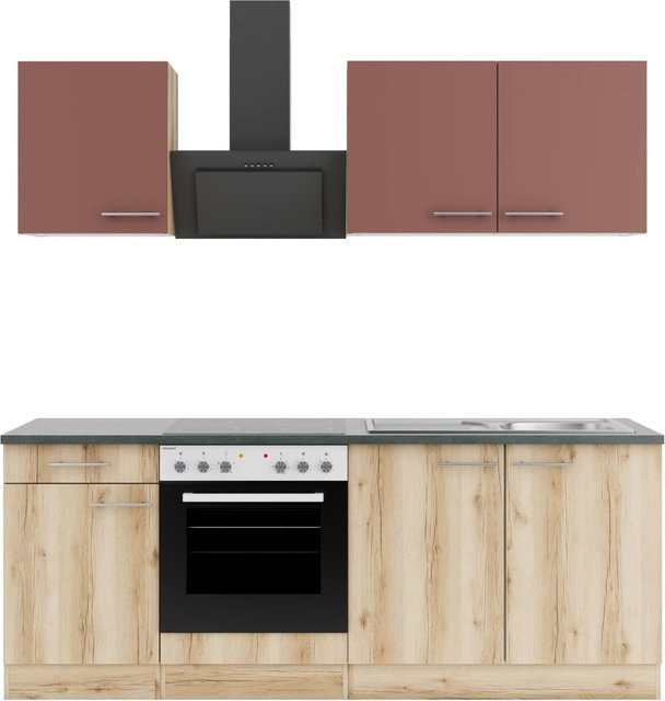 OPTIFIT Küchenzeile Bari407/Livorno290 in Rostrot und Wildeiche Nachbildung, Breite: 210 cm - Bild 1