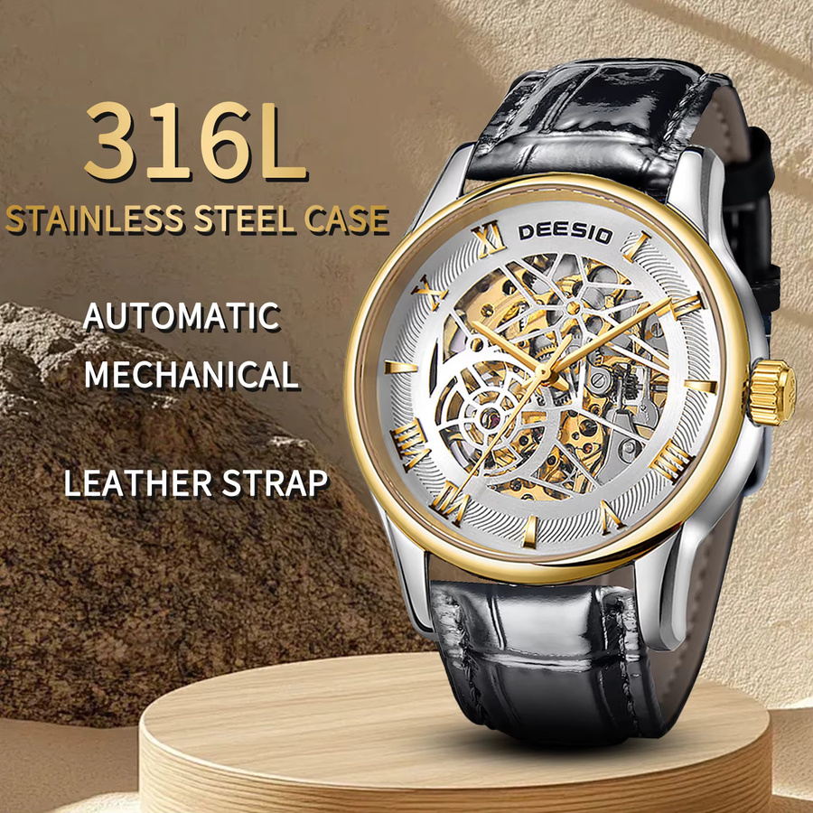 Deesio Armbanduhr Automatik, Edelstahl, Leder, Herren - Bild 2