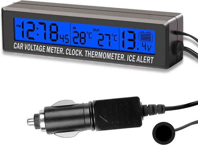 YJMP Auto Parts 4-in-1 Digitaluhr für das Auto mit LED-Hintergrundbeleuchtung, Temperaturanzeige und Spannungsüberwachung in Blau - Bild 1