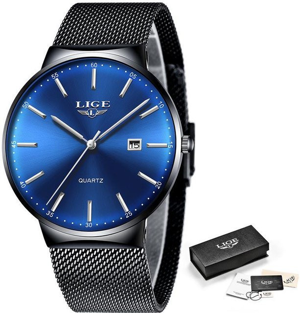 LIGE Analoguhr, Quarz, Edelstahl, Blau, Silber, Damen, 40 mm - Bild 1