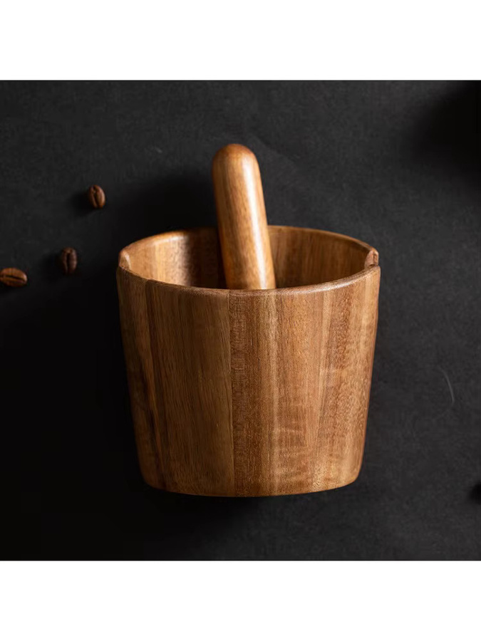 JUSTINLAU Holz-Kaffeesatzbehälter aus Massivholz mit Klopfstab in Braun - Bild 3
