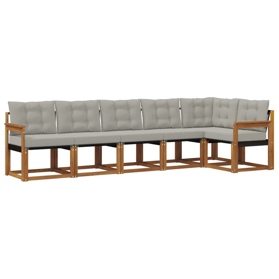 vidaXL Outdoor-Sofagarnitur 6-teilig aus Akazienholz mit Textilene und Kissen in Natur und Grau - Bild 2