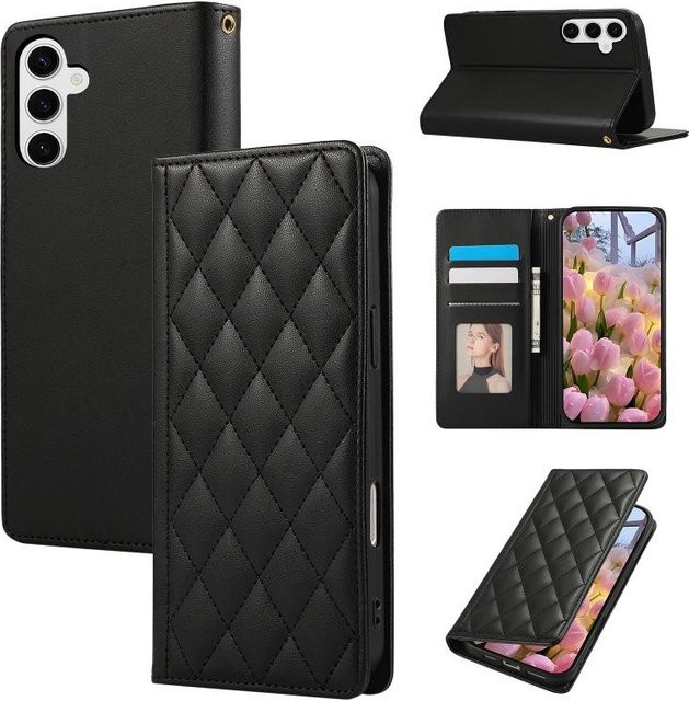 Magnetische Leder Geldbörse Handyhülle Wallet Cover für Samsung Galaxy A55 5G in Schwarz - Bild 1