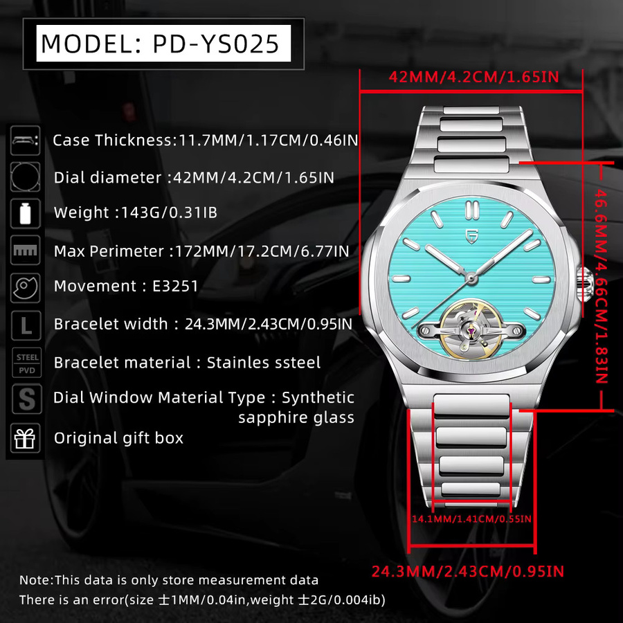 PAGANI Automatik-Armbanduhr Edelstahl, Blau, Saphirglas, Herren - Bild 5