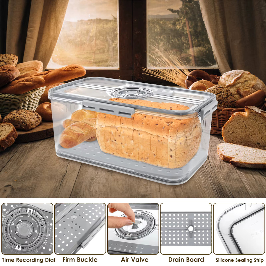 Willstar Brotkonservierungsbox aus Kunststoff in Grau Transparent mit Schnappdeckel und Zeitaufzeichnung zur Aufbewahrung von Brot und Toast - Bild 2