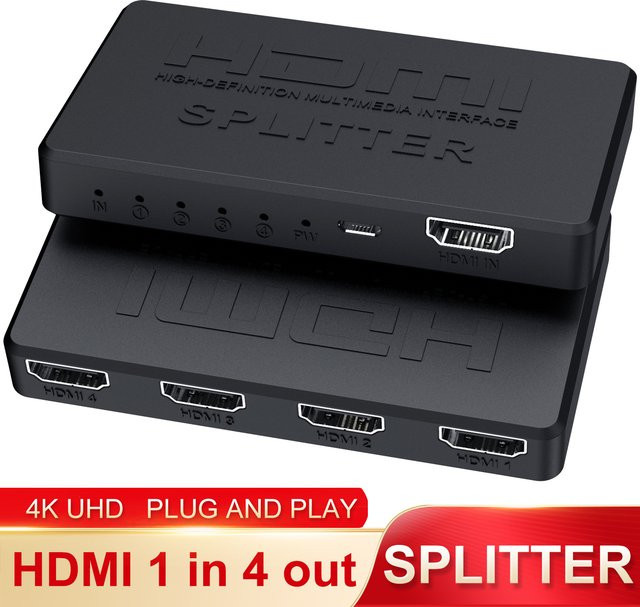 Kebidumei HDMI Splitter 1 auf 4 Out, 4x1 HDMI Schalter für 4K und 2K, Video Switcher in Schwarz, kompatibel mit Xbox, PS4, DVD, HDTV und Laptop - Bild 1