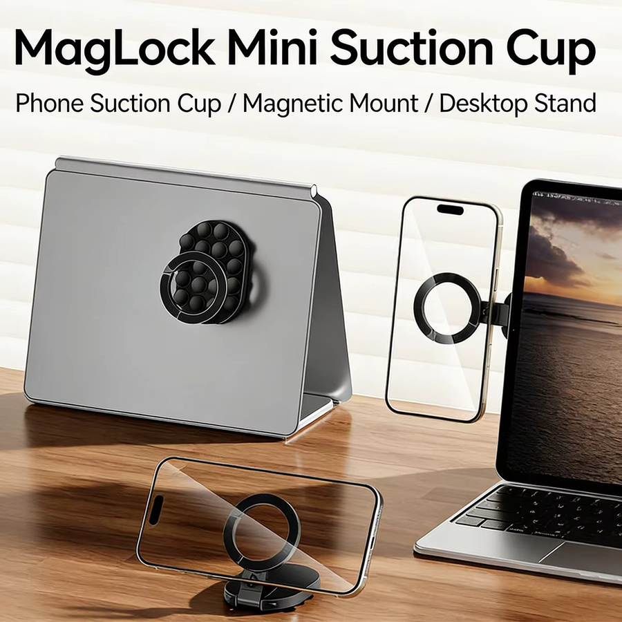 FONKEN 3-in-1 Saugnapf-Handyhalterung mit Magnet und Zugring in Schwarz für iPhone, Samsung und Android, Modell JR-ZS418 - Bild 2