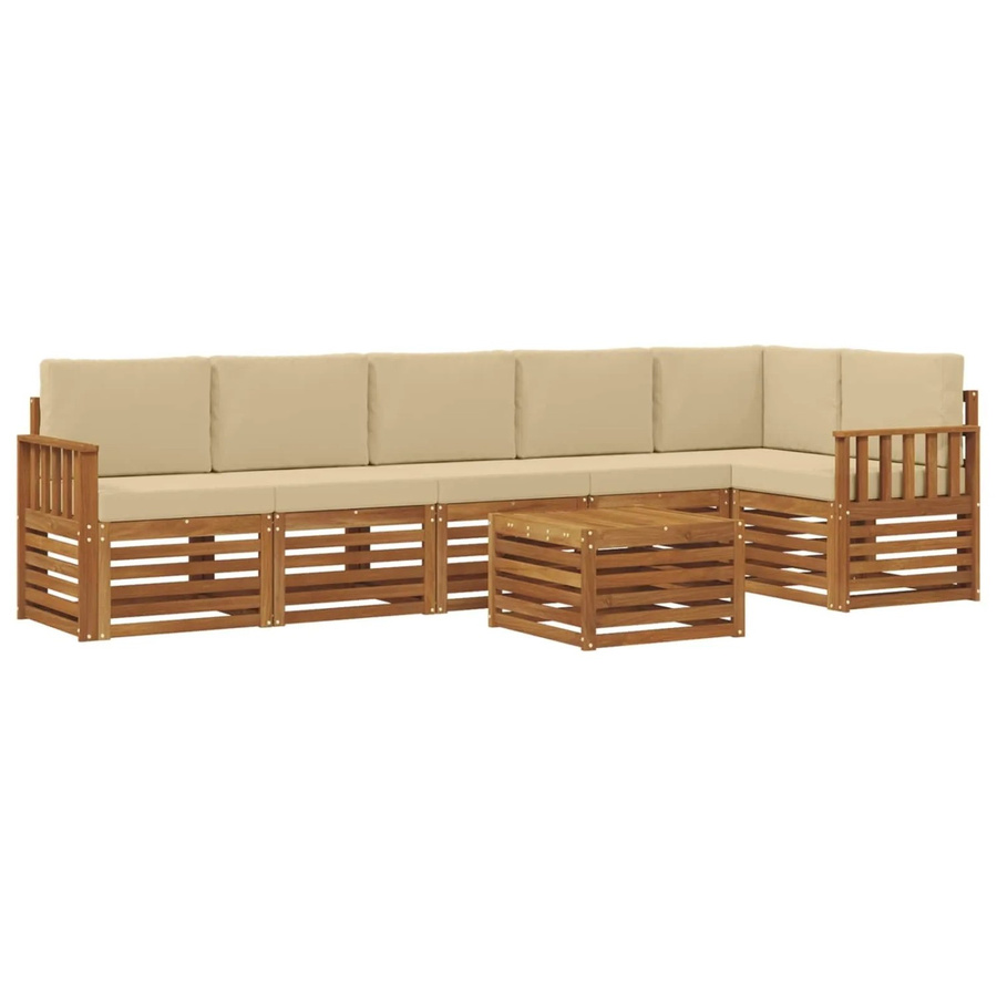 vidaXL Sofagarnitur 7-teilig aus Akazie Massivholz in Natur und Beige mit Polsterung und Armlehnen - Bild 2