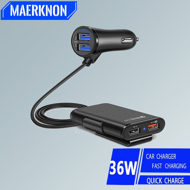 Maerknon 36W USB-Autoladegerät mit Schnellladung und QC 3.0 für Rücksitze, Schwarz - Bild 1