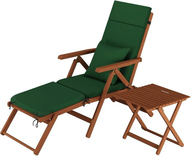 Erst-Holz Klassische Balkonliege aus Buchenholz mit Polster und Kissen in Grün, inklusive Tisch und verstellbarer Kopfstütze - Bild 1