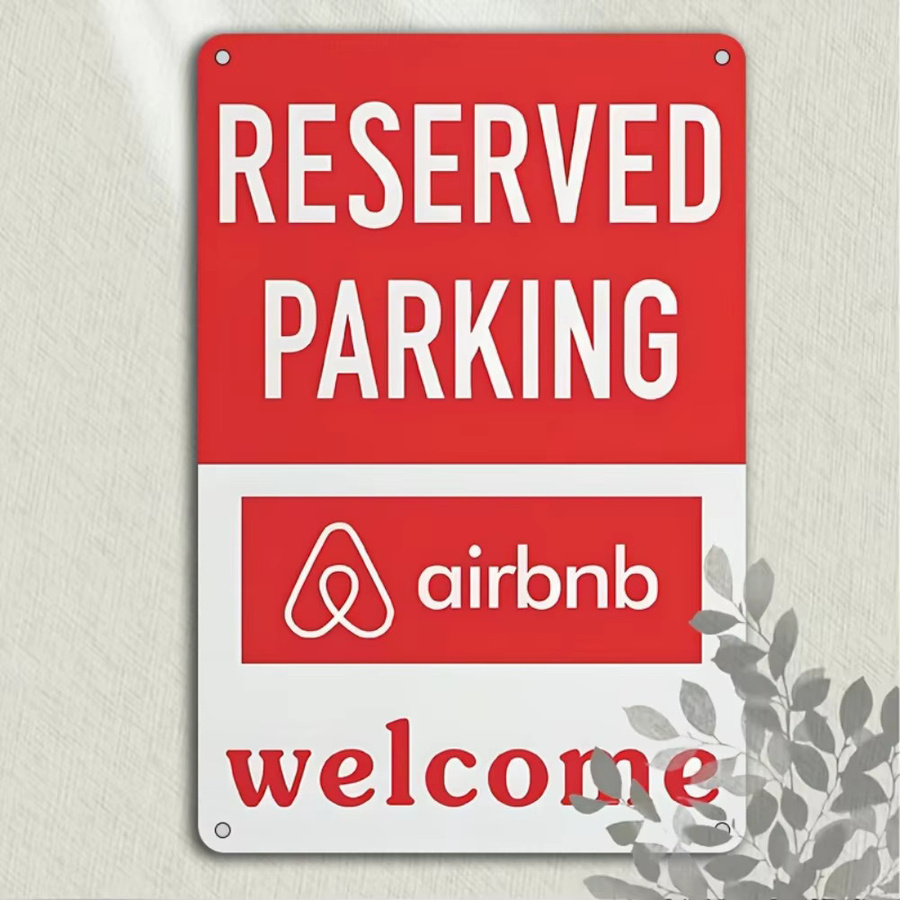 Potdemiel Willkommensschild B Airbnb Parking im Vintage-Stil aus Metall, Rot und Weiß, B: 20,3 cm, H: 30,5 cm - Bild 2