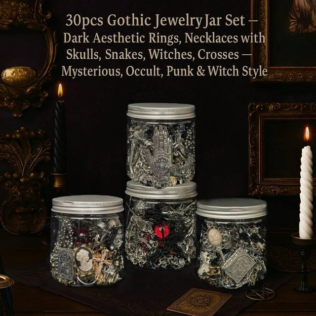 Jollyhit Schmuckglas-Set, Ringe, Halsketten, Ohrringe, Silber, Kristall, Unisex - Bild 1