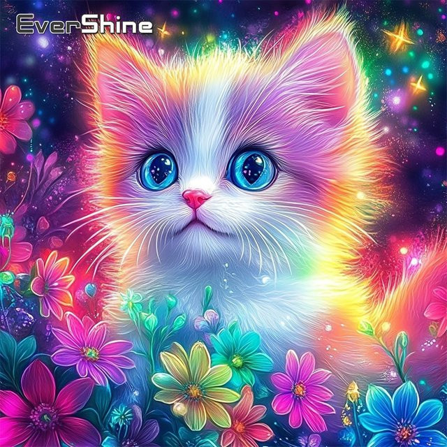 EverShine DIY Diamantmalerei Katzenbild mit Gänseblümchen als Strass-Stickerei in Multicolour - Bild 1