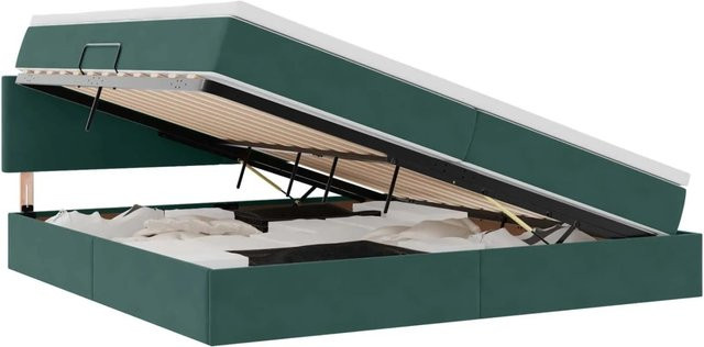vidaXL Aufbewahrungsbett mit Matratze aus Samt in Dunkelgrün, B/T: 200 x 200 cm - Bild 1