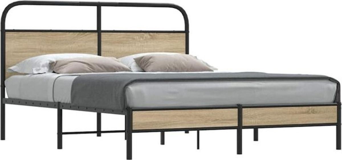 Bettgestell aus Holzwerkstoff und Metall in Braun von vidaxl, B/T/H: 150 x 200 cm, im Industrial Design ohne Matratze - Bild 1