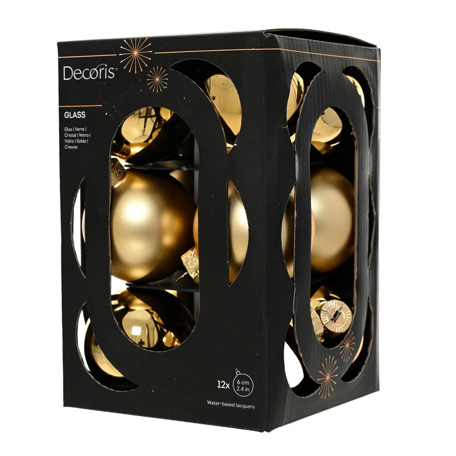 Decoris Weihnachtskugeln aus Glas in Gold, 12 Stück, Durchmesser: 6 cm - Bild 2