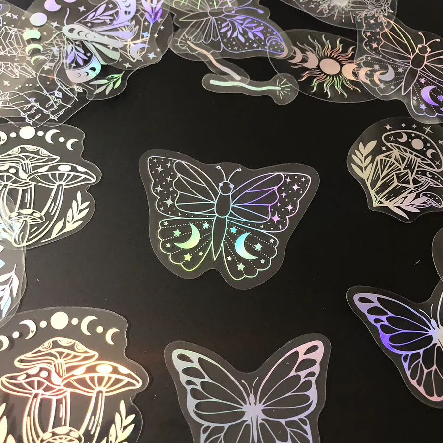 40 Stück holografische Glitzer-Aufkleber aus transparentem PET, wasserfeste dekorative Aufkleber in Multicolour für Wasserflaschen, Laptop und Scrapbooking - Bild 4