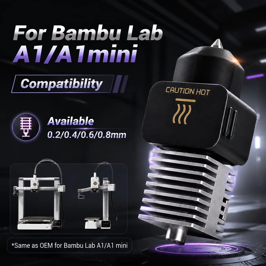 Bambu Lab Hotend-Kit mit einteiliger Düse aus gehärtetem Stahl für A1, A1 Mini und A2L 3D-Drucker, erhältlich in 0,2 mm, 0,4 mm, 0,6 mm und 0,8 mm - Bild 2
