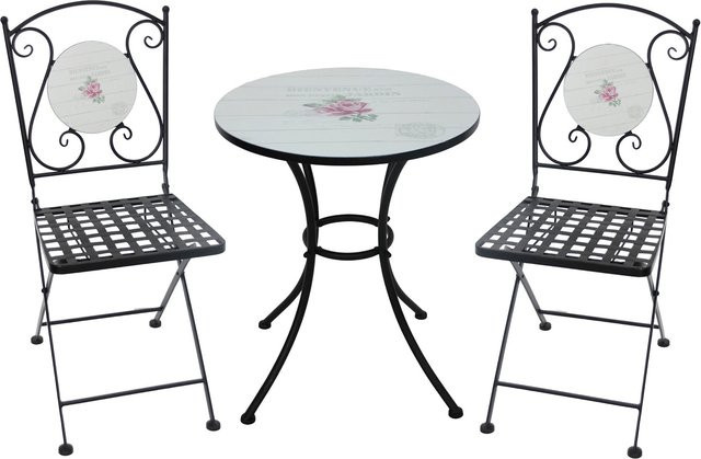 HTI-Living Esstisch-Set Celia Bienvenue mit 2 Stühlen aus Metall im Vintage-Design für Garten, Balkon und Terrasse - Bild 1
