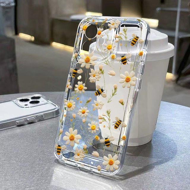 Transparente Silikon Handyhülle mit Bienenblumen-Design für Samsung Galaxy S25 Ultra S24 Ultra S25 S24 S23 FE S22 S21 Plus S20 FE - Bild 1