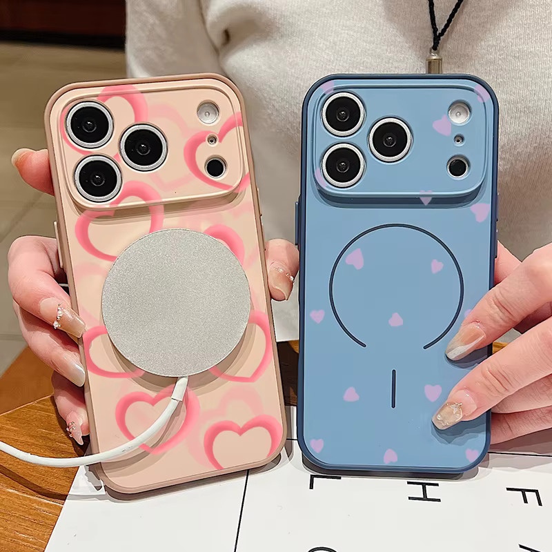 MOESOE Magnetische Handyhülle mit buntem Herzmuster für iPhone 17 16 15 14 13 Pro Max inklusive Linsenschutz und MagSafe Kompatibilität, Pink/Multicolour - Bild 2