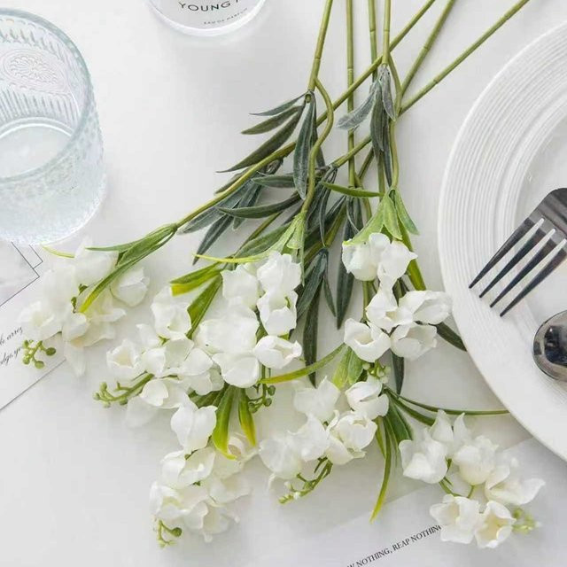 XIAOYINMO Künstliche Canterbury-Glocken Blumen in Beige und Weiß für Tischdekoration, Hochzeit und Garten, 5 oder 10 Stück - Bild 1