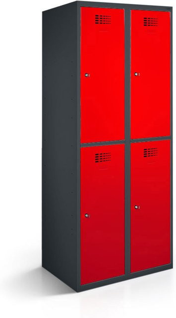 rotstahl Garderobenspind mit 4 Türen in Rot und anthrazitgrauem Korpus, B/T/H: 80 x 50 x 180 cm - Bild 1
