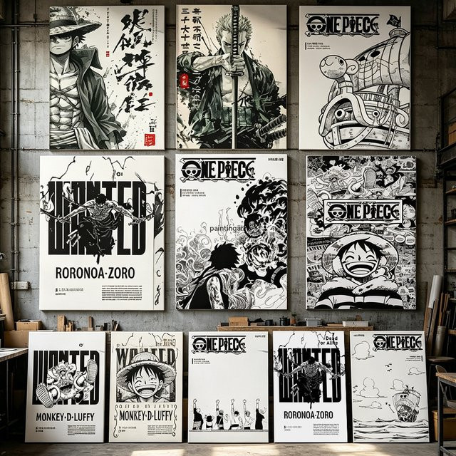 One Piece Anime Leinwanddruck Luffy und Zoro Wanted Wandkunst als Manga Illustration für dein Wohnzimmer oder Kinderzimmer, Mehrfarbig - Bild 1