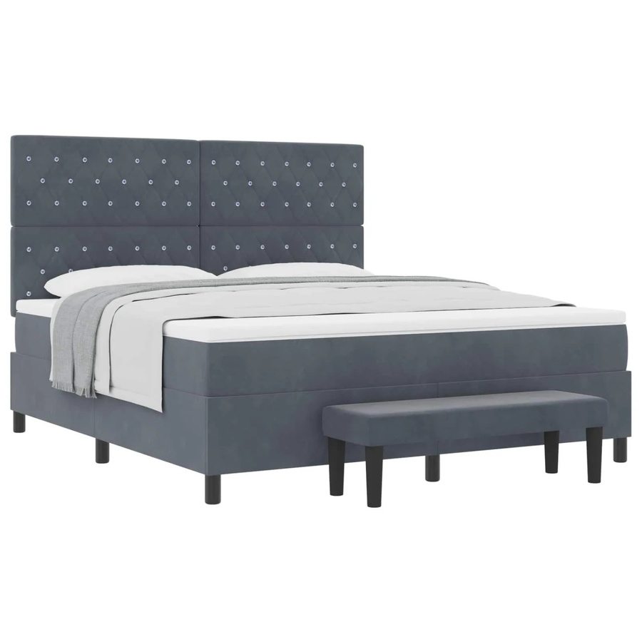 vidaXL Boxspringbett mit Matratze aus Samt in Dunkelgrau, B/T: 180 x 200 cm - Bild 2