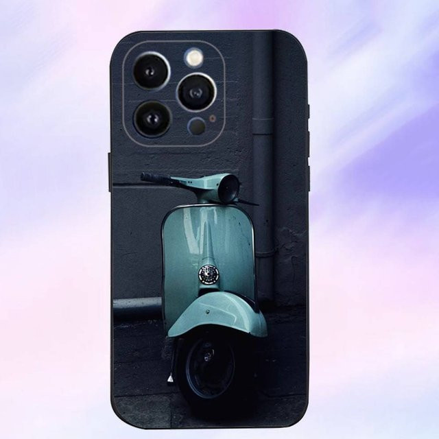V-VespaS Roller Handyhülle aus weichem Silikon für iPhone 16, 15, 14, 13, 12, 11, XS, X, XR, SE, Mini, 8, 7 in Schwarz - Bild 1